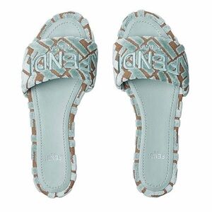 Authentic Fendi Blue Velvet Texture Slip-on Sandals(Size 39)